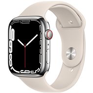Smartwatch Apple Watch Series 7 45mm Cellular Silberfarben Edelstahl mit Weißem Sport-Armband