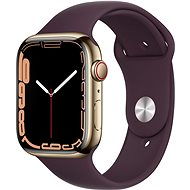 Smartwatch Apple Watch Series 7 45mm Cellular Goldfarben Edelstahl mit dunkel-kirschfarbenem Sport-Armband