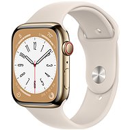 Apple Watch Series 8 45mm Cellular Edelstahlgehäuse Gold mit Sportarmband in Polarstern - Smartwatch