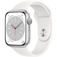 Smartwatch Apple Watch Series 8 45mm Aluminiumgehäuse Silber mit weißem Sportarmband