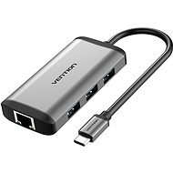 Vention Type-C (USB-C) to HDMI + 3x USB3.0 + RJ45 + PD Konverter 0.15M Gray Metal Type - Dockingstation