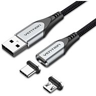 Vention 2-in-1 USB 2.0 to Micro + USB-C Male Magnetic Cable 1M Grau Aluminiumlegierung - Datenkabel