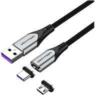 Vention 2-in-1 USB 2.0 to Micro + USB-C Male Magnetic Cable 5A 1M Grau Aluminiumlegierung - Datenkabel