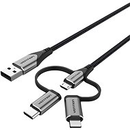 Vention MFi USB 2.0 to 3-in-1 Micro USB & USB-C & Lightning Cable 1M Gray Aluminum Alloy Type - Datenkabel