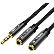 Vention Fabric Brainded 3.5mm Male to 2x3.5mm Female Stereo Splitter Cable 0.3m Black Metal Type