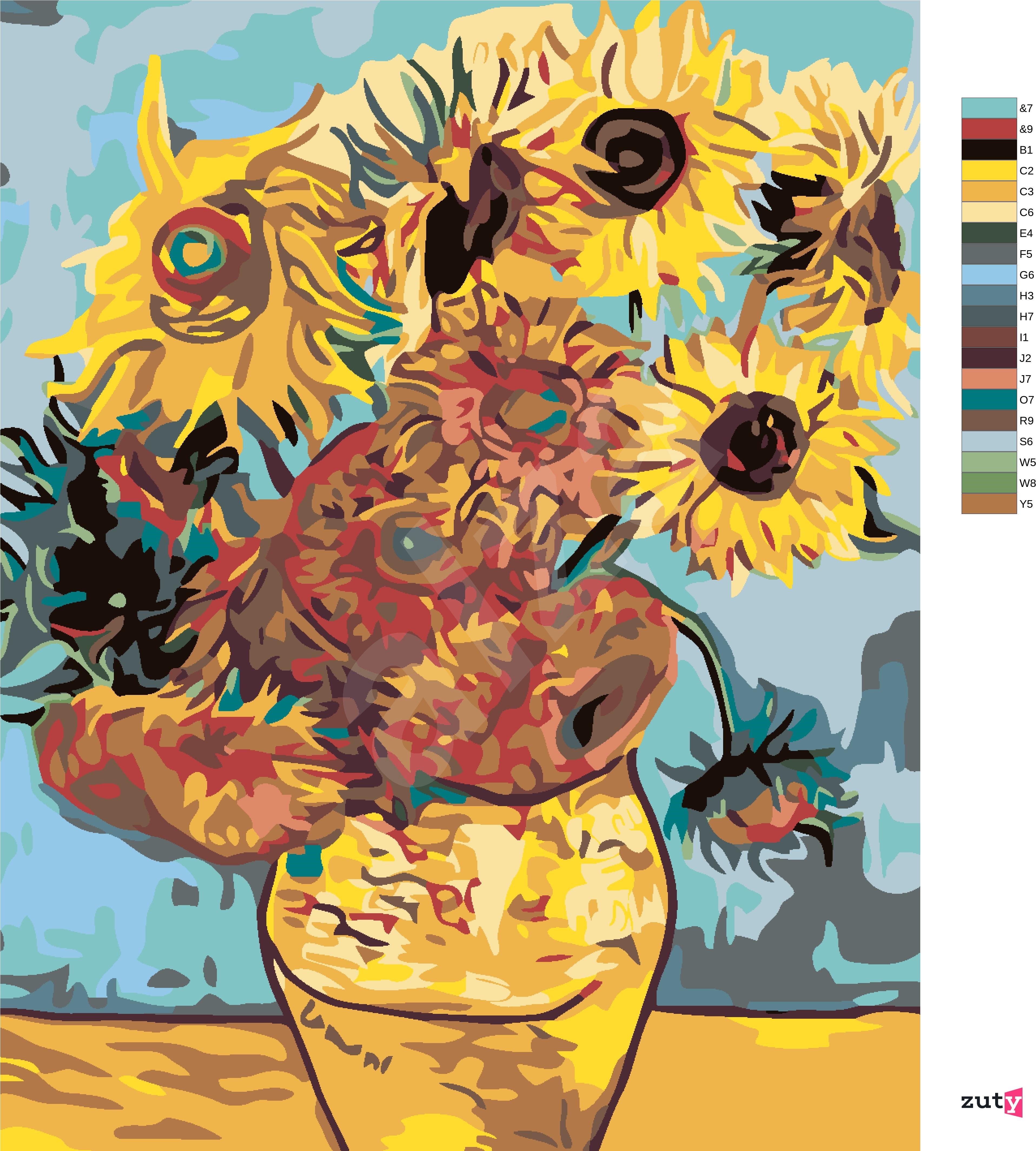 Malen nach Zahlen - Sonnenblumen (van Gogh), 80x100 cm, ohne Rahmen und