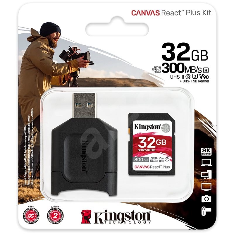 Kingston Canvas React Plus 32 GB SDHC + SD-Kartenadapter und Kartenleser - Speicherkarte