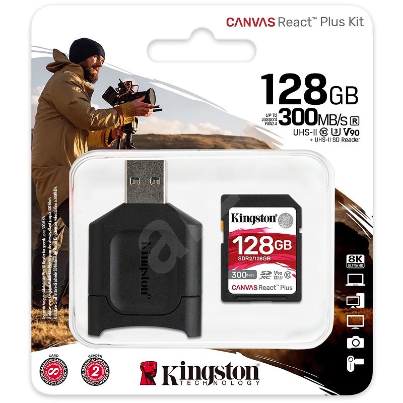 Kingston Canvas React Plus SDXC 128 GB + SD-Adapter und Kartenleser - Speicherkarte