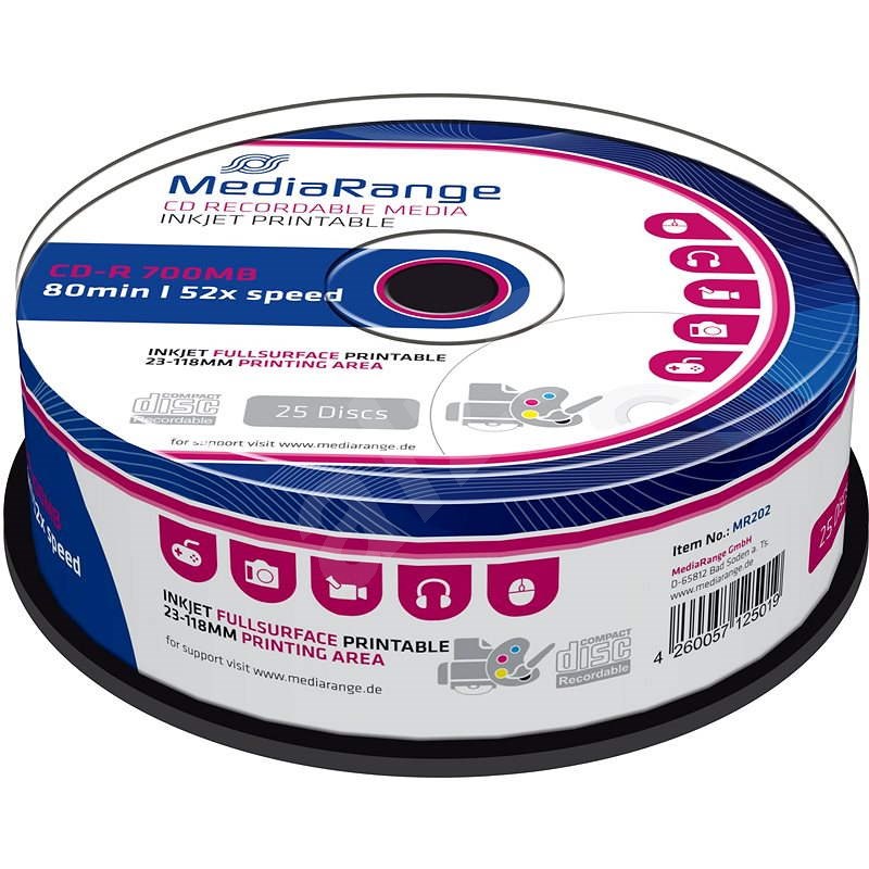 MediaRange CD-R Inkjet Full Surface Printable 25 Stk Cakebox - Medien