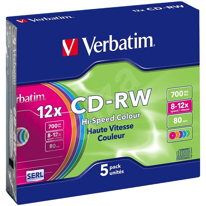 Verbatim CD-RW 8x COLOURS SLIM 5 Stück in einer Box - Medien