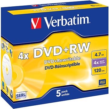 DVD+RW Verbatim 4,7 GB, 4x Schreibgeschwindigkeit, 5er Pack im Jewel Cases - Medien