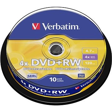 DVD+RW Verbatim 4,7 GB 4x speed, Packung mit 10 Stk in Cakebox - Medien