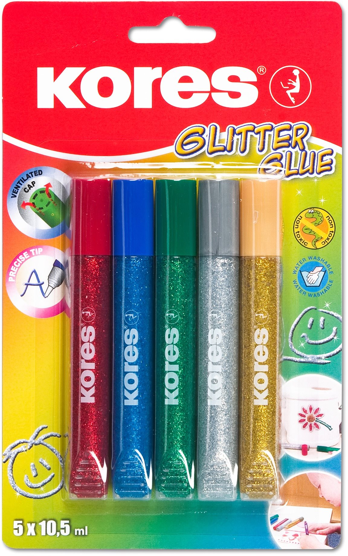 KORES Glitter glue 5 × 10,5 ml, mit Glitter