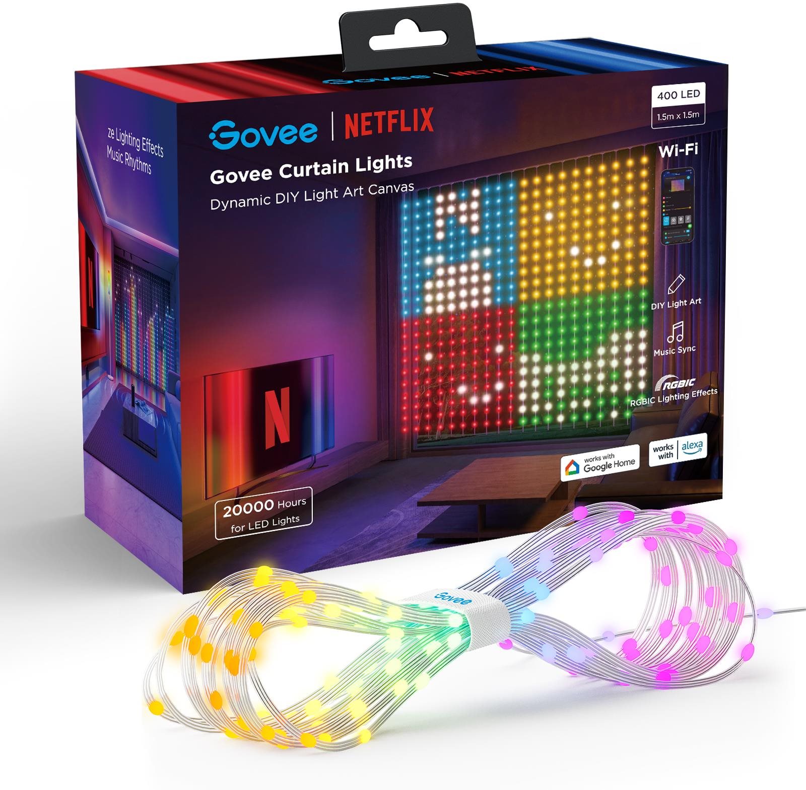 Govee Netflix RGBIC Curtain Light 400 LED - 1,5 × 1,5m