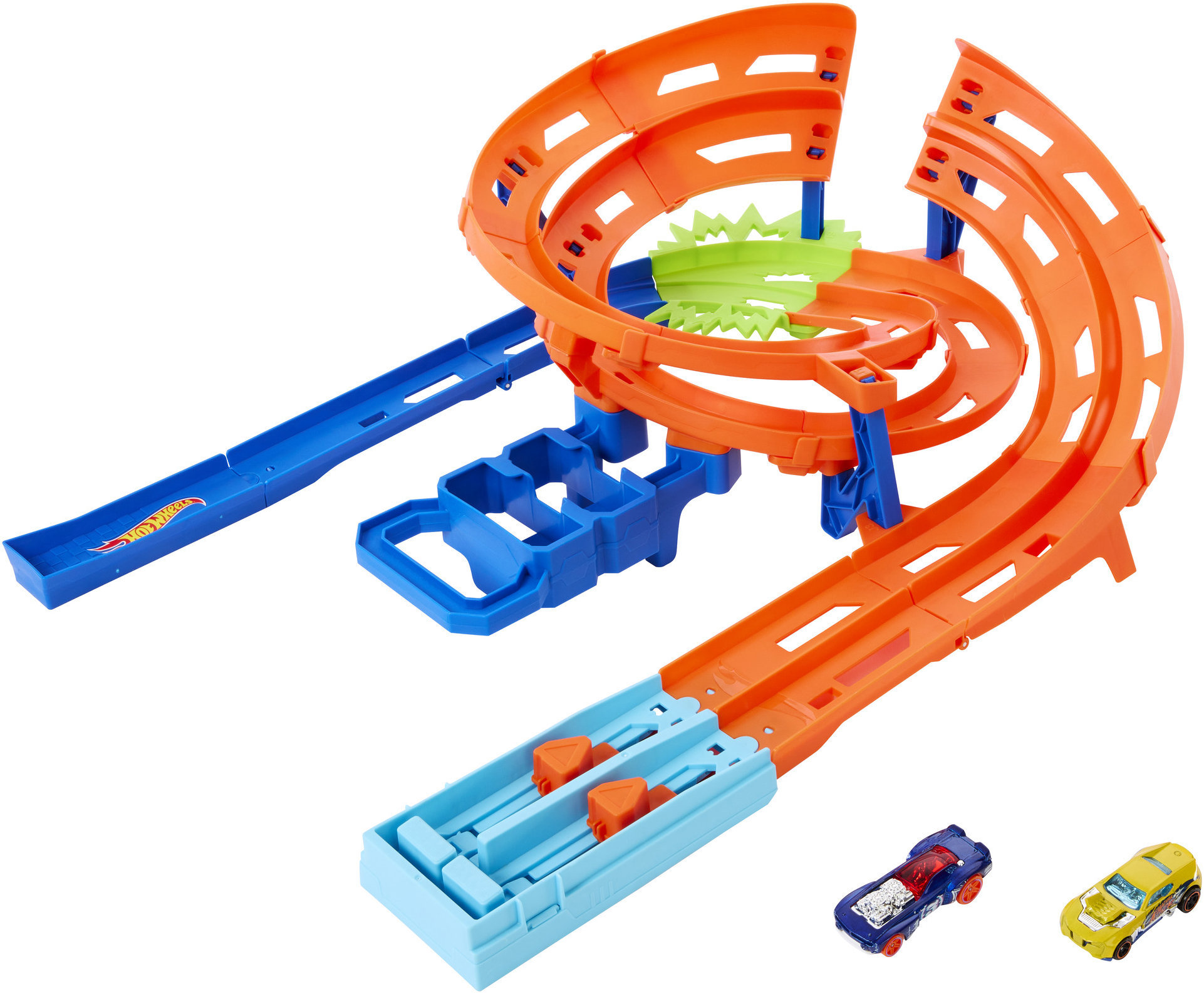 Hot Wheels Bahn mit extra Drehung und 2 Autos