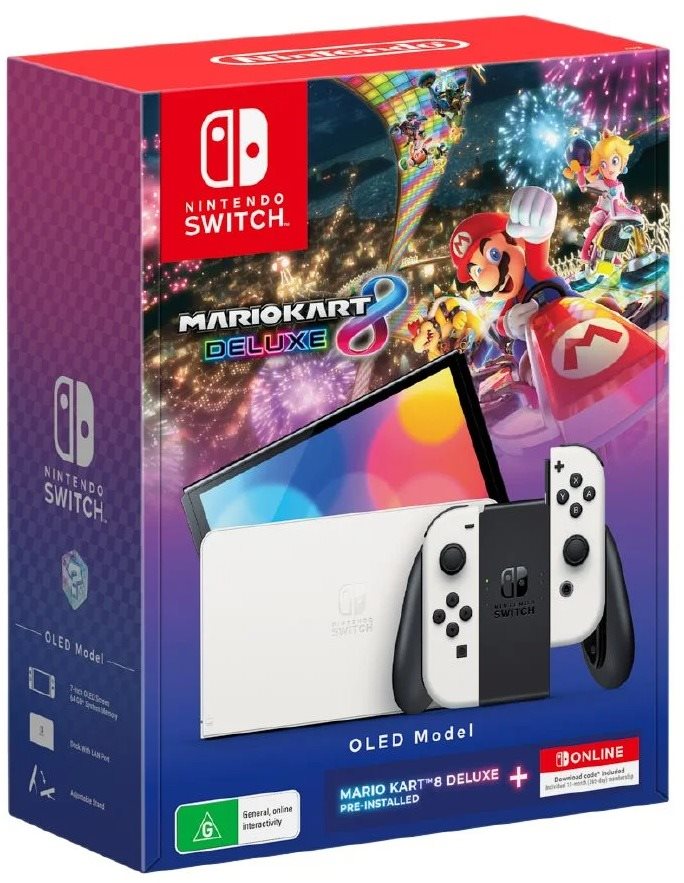 Nintendo Switch (OLED Modell) White + Mario Kart 8 Deluxe + 12M NSO