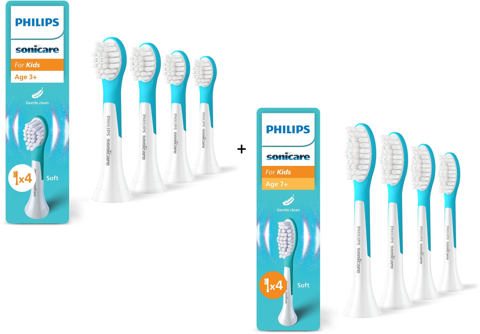 Philips Sonicare for Kids Mini HX6034/90 ab 3 Jahren 4 Stück + Standard HX6044/90 ab 7 Jahren 4 St, 8 Stk