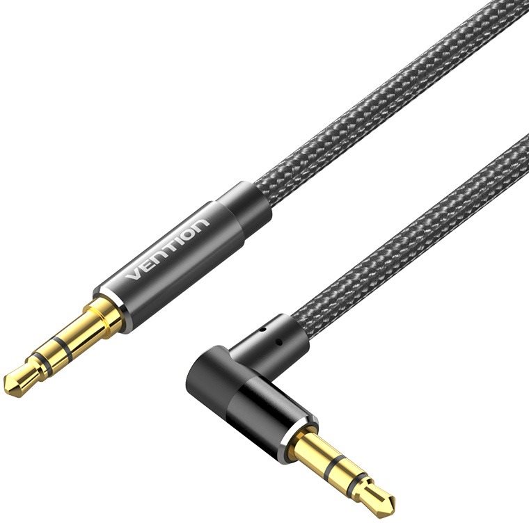 Vention Cotton Braided 3.5mm Male to Male Right Angle Audio Cable 2M Black Aluminum Alloy Type Image