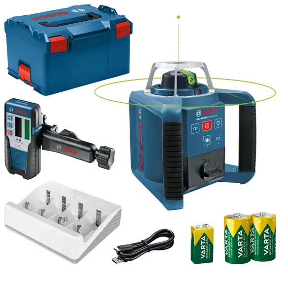BOSCH Professional Rotationslaser für die Bauindustrie GRL 300 HVG + LR 1 G Lboxx, 0.601.061.704